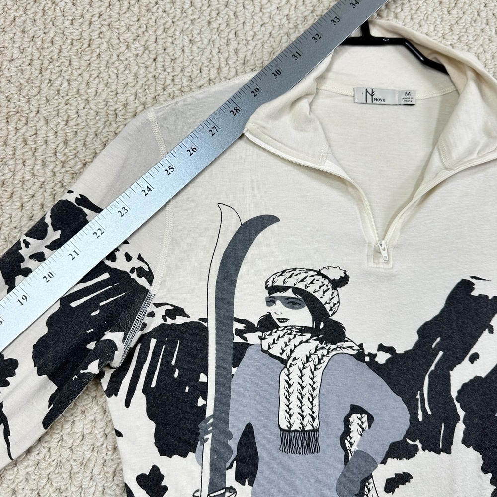 Neve 1/4 Zip Shirt Womens M White Chamonix Base Layer Silk Wool Blend Ski Skier - Picture 9 of 16